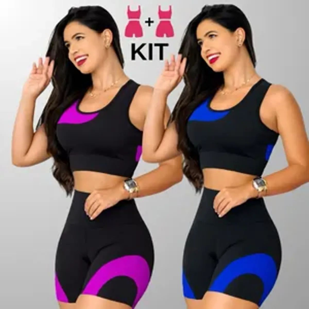 Kit 2 Tops e Shorts Academia Feminina