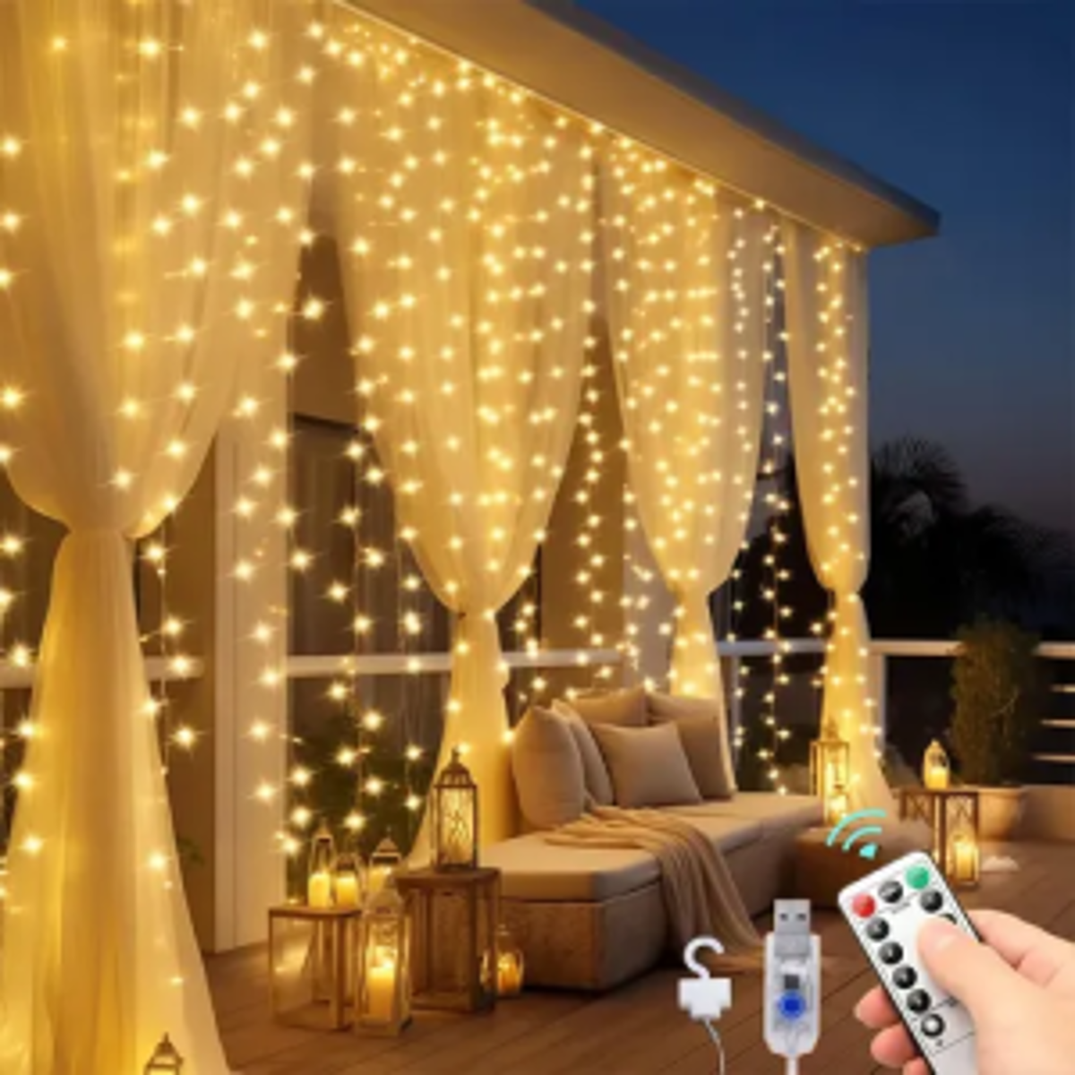 300 Leds 3x3 M Usb Luz De Cortina Decoraçãoluzes Natal Branco Quente 127220v