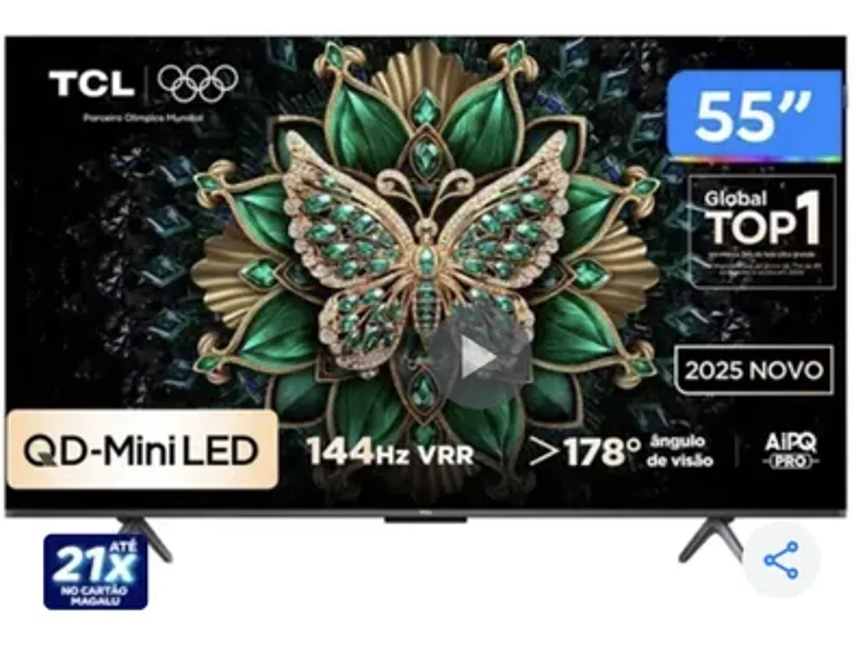 Smart TV 55" TCL 4K UHD MiniLED 55C6K 120Hz Google TV AiPQ Google Assistente 4 HDMI 2 USB