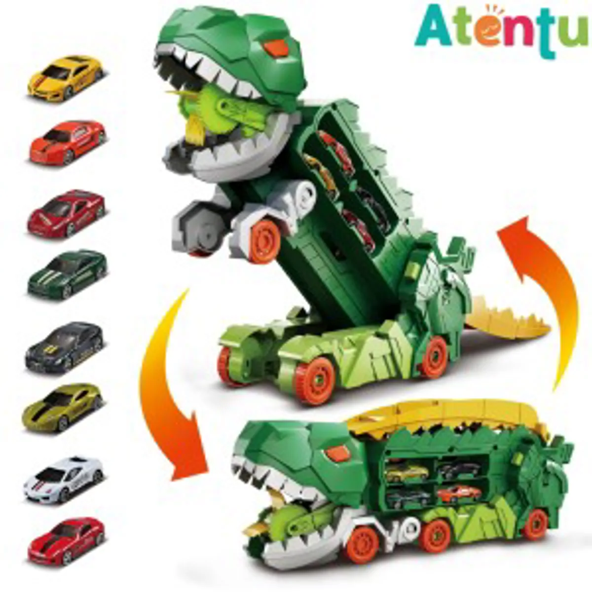 Pista Dinossauro 2 em 1 Caminhão Cegonha Carro Brinquedo com Rampa Corrida