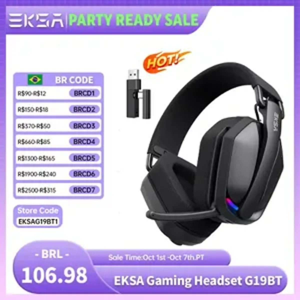[APP/Compra Em Grupo] Fones EKSA G19BT Bluetooth 5.4 35H Reprodução