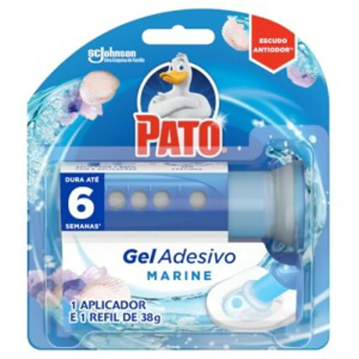 Pato Desodorizador Sanitário Gel Adesivo Marine Com Aplicador, 6 Discos