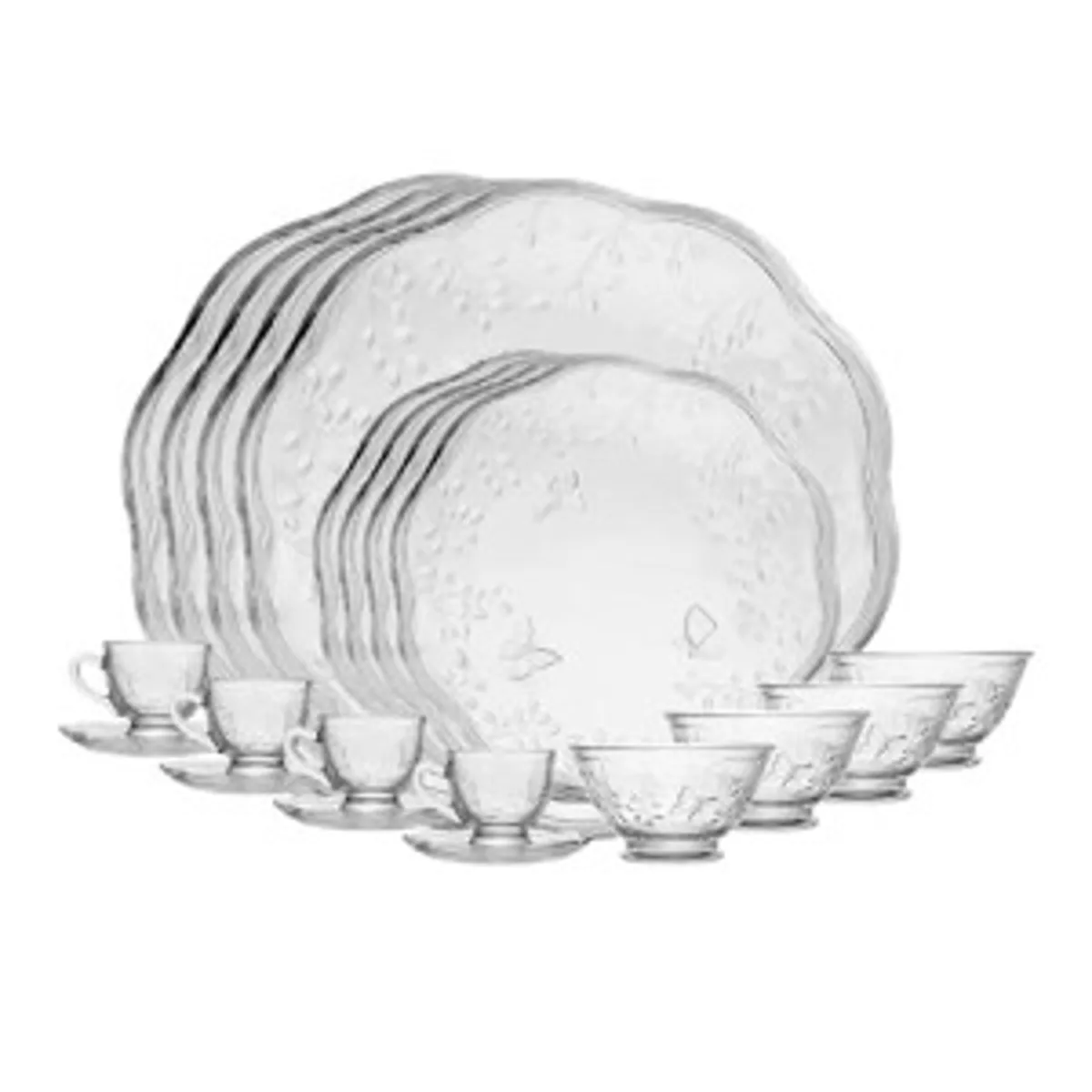 Lyor - Jogo De Jantar 20 Peças New Butterfly Em Cristal Ecológico - 4 Xícaras 135ml Com Pires, 4 Bowl, 4 Pratos Raso E 4 Pratos Para Sobremesa.