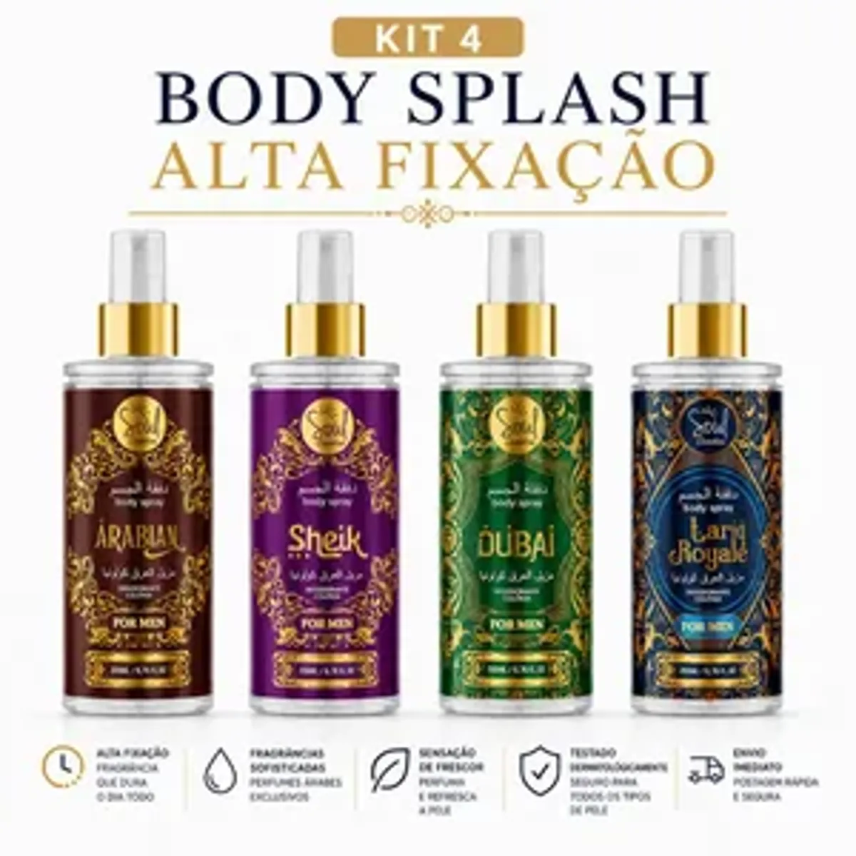 Kit 4 Body Splash Masculino 200ml Árabe