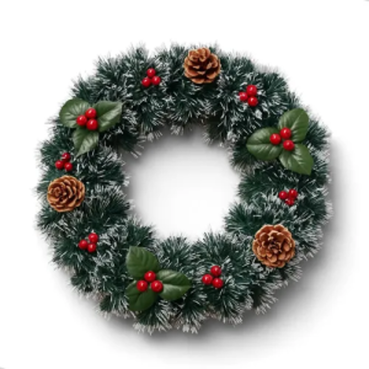 Guirlanda De Natal Decoração Porta Grande 30 Cm Enfeite Luxo Nevada Com Pinhas